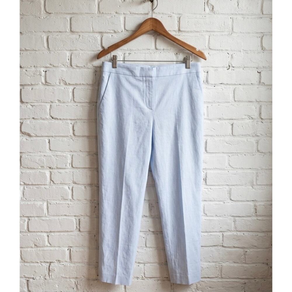 Theory Treeca New Skylight Blue Linen Blend Quiet Luxury Pull On Trousers 4